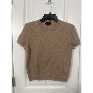 Quince 100% Mongolian Cashmere Short Sleeve Crew Neck Sweater Tan Camel Medium